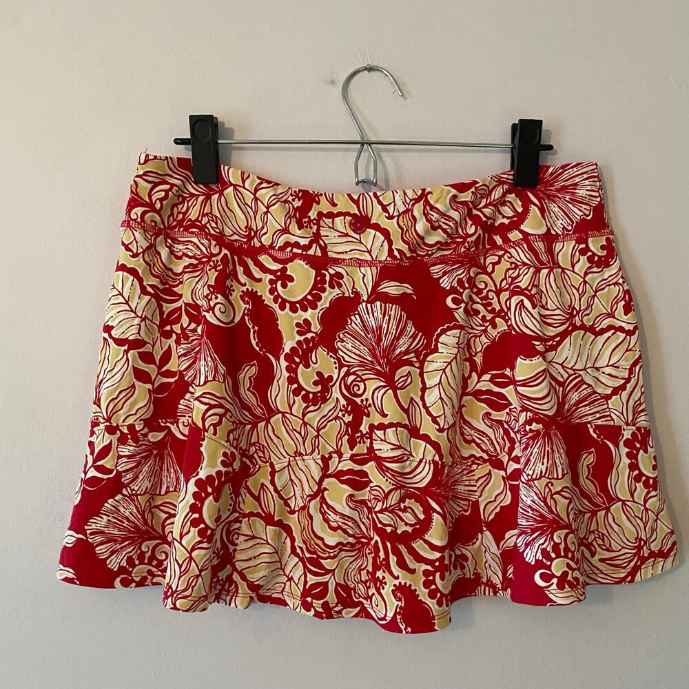 Lilly Pulitzer Luxletic Corrine Skirt Red Yellow Floral Athletic Mini size Large - Picture 6 of 9